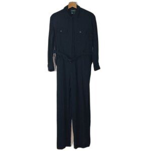 Y2K Wool Lauren Ralph Lauren One Piece Belted Navy Blue Pantsuit Size 14